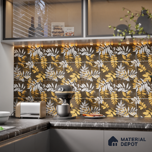 Floral Wall Tile TL 07249 B Plana 8006 GLM (Gold) 1 ft x 1 ft Ceramic Matte Finish - 9 mm  | 2 mm Spacer is Mandatory | Please Expect a Slight Variation of Pattern